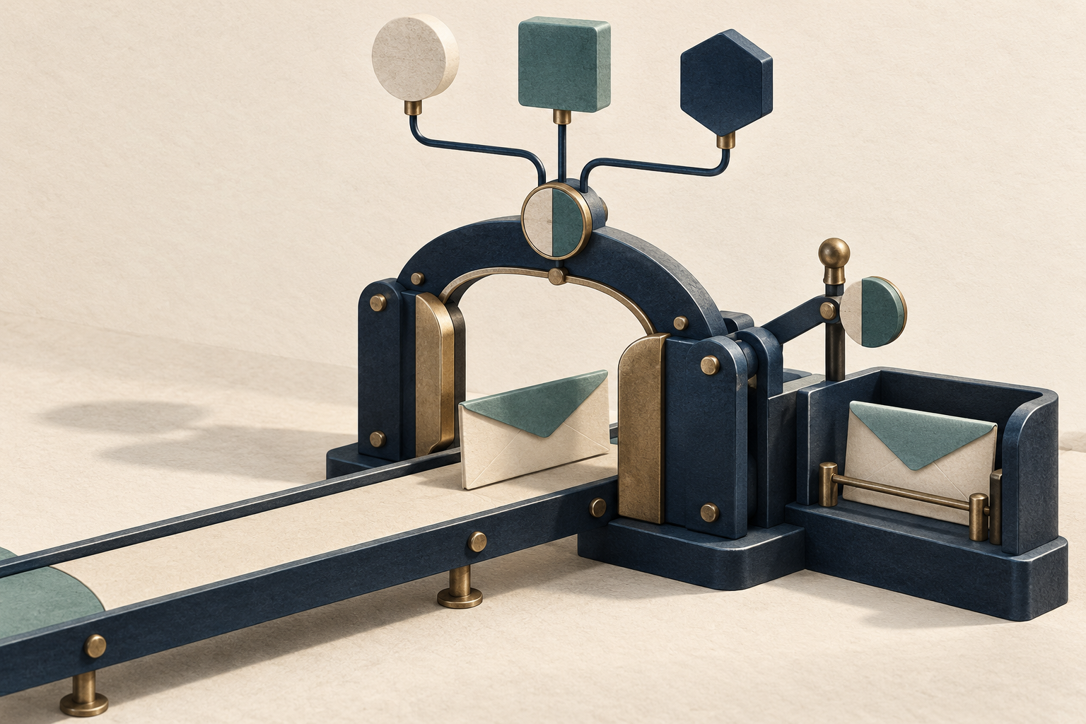 Three product-state shapes control a gate, with one envelope passing and another held beside it.